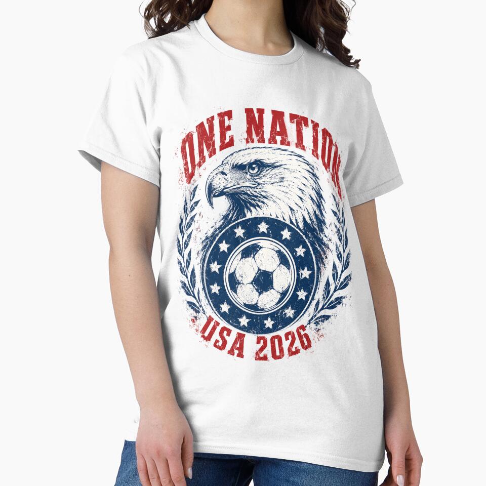 ONE NATION USA 2026 World Cup Soccer T-Shirt by KickoffStudio