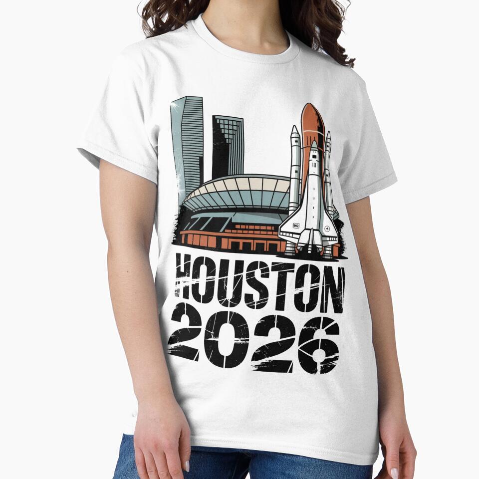 Houston 2026 Space Shuttle Football T-Shirt V12 by DarylWelsh2024