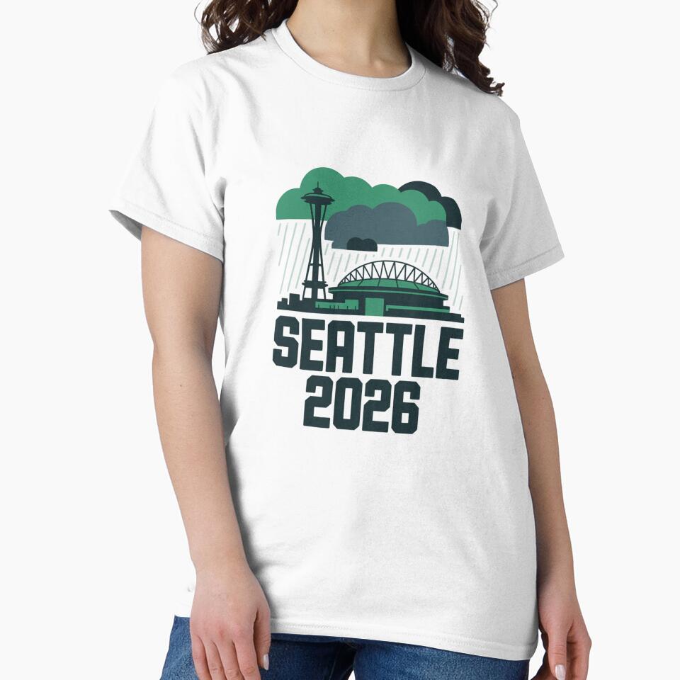 Seattle 2026  Space Needle Stadium Skyline T-Shirt V12 by DarylWelsh2024