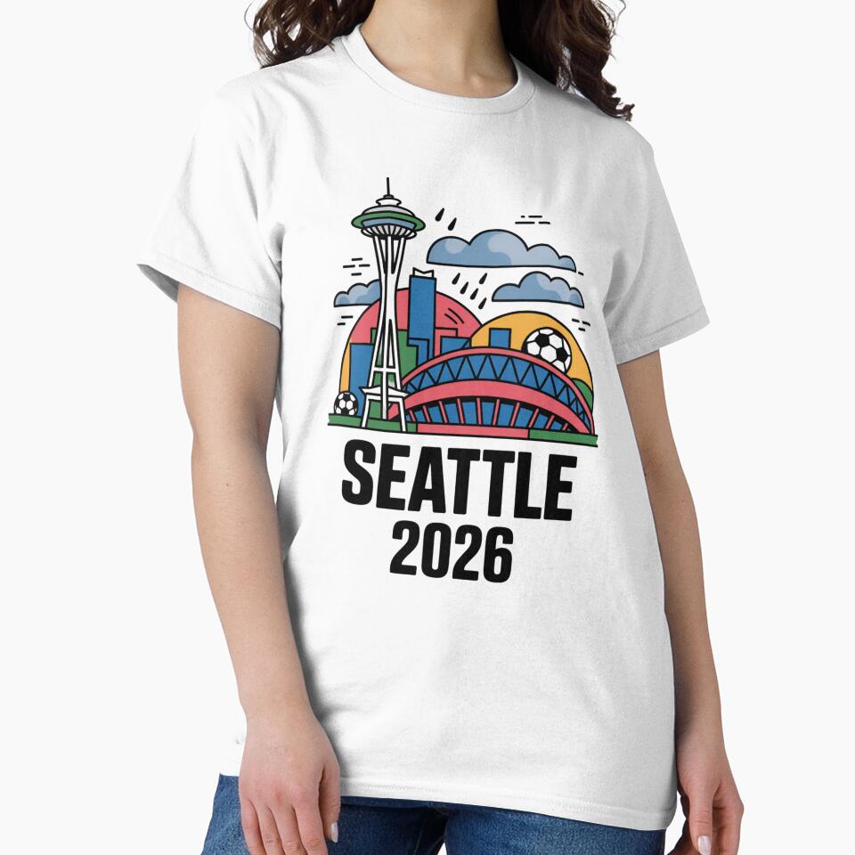Seattle 2026  Space Needle Stadium Skyline T-Shirt V10 by DarylWelsh2024
