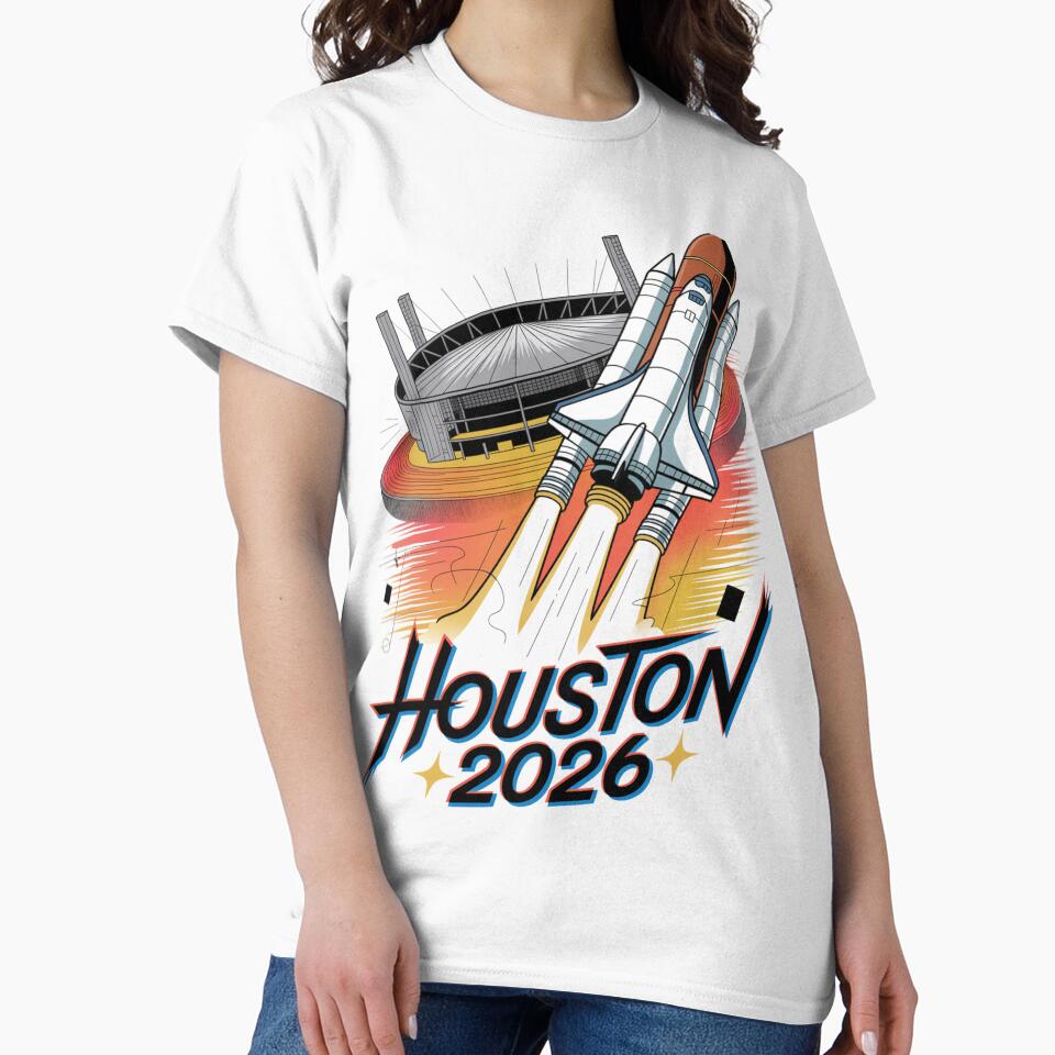 Houston 2026 Space Shuttle Football T-Shirt V18 by DarylWelsh2024