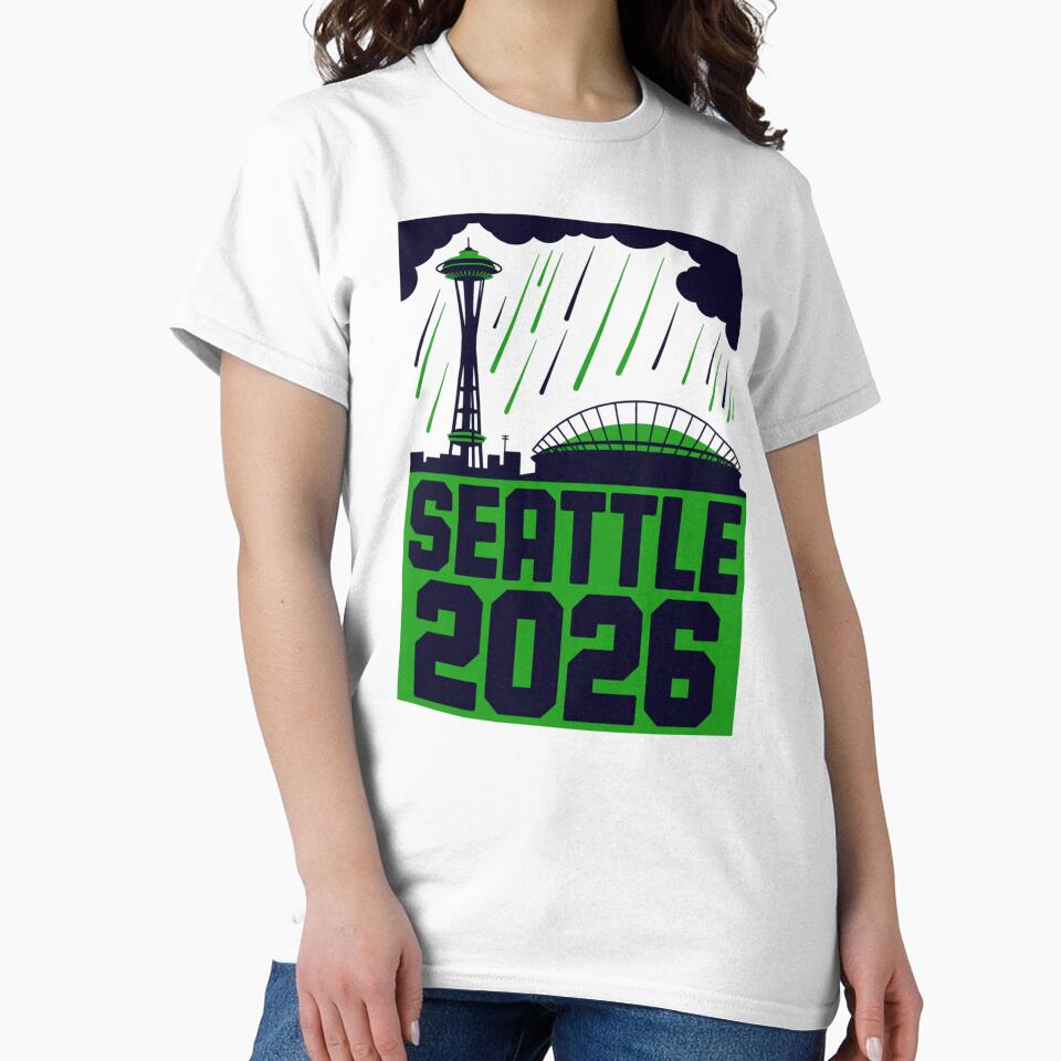 Seattle 2026  Space Needle Stadium Skyline T-Shirt V23 by DarylWelsh2024