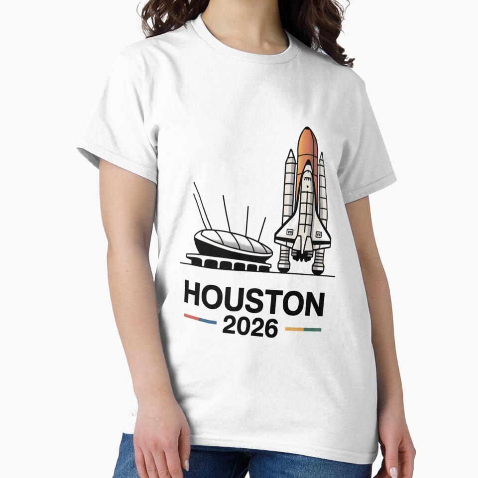 Houston 2026 Space Shuttle Football T-Shirt V15 by DarylWelsh2024