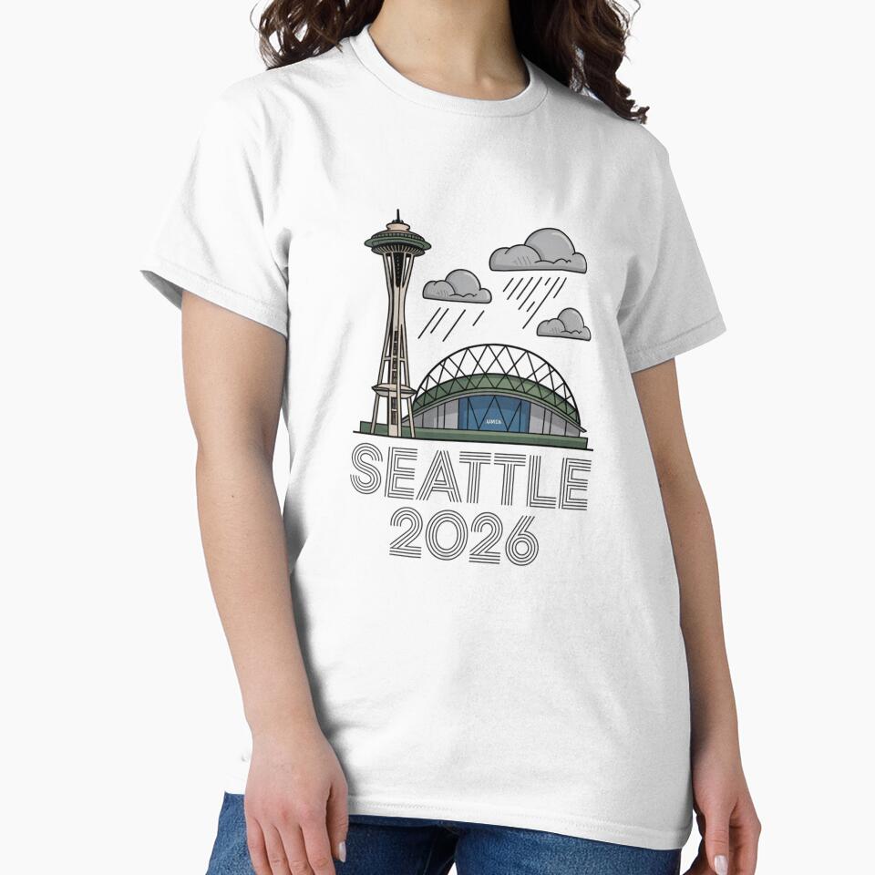 Seattle 2026  Space Needle Stadium Skyline T-Shirt V15 by DarylWelsh2024