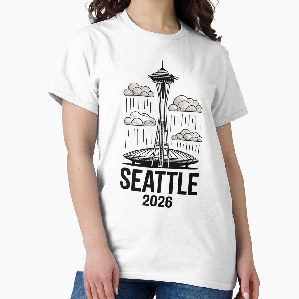 Seattle 2026  Space Needle Stadium Skyline T-Shirt V17 by DarylWelsh2024