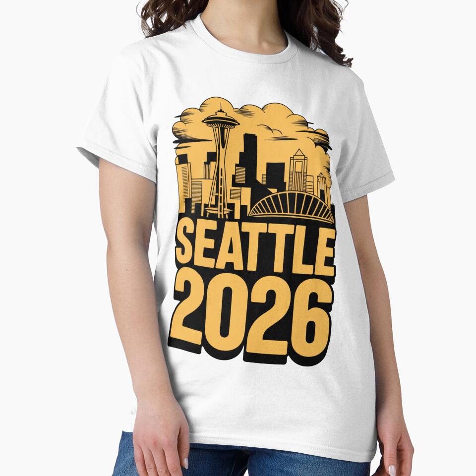 Seattle 2026  Space Needle Stadium Skyline T-Shirt V4 by DarylWelsh2024