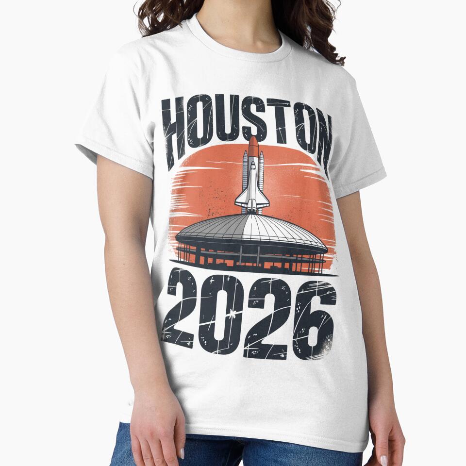 Houston 2026 Space Shuttle Football T-Shirt V8 by DarylWelsh2024