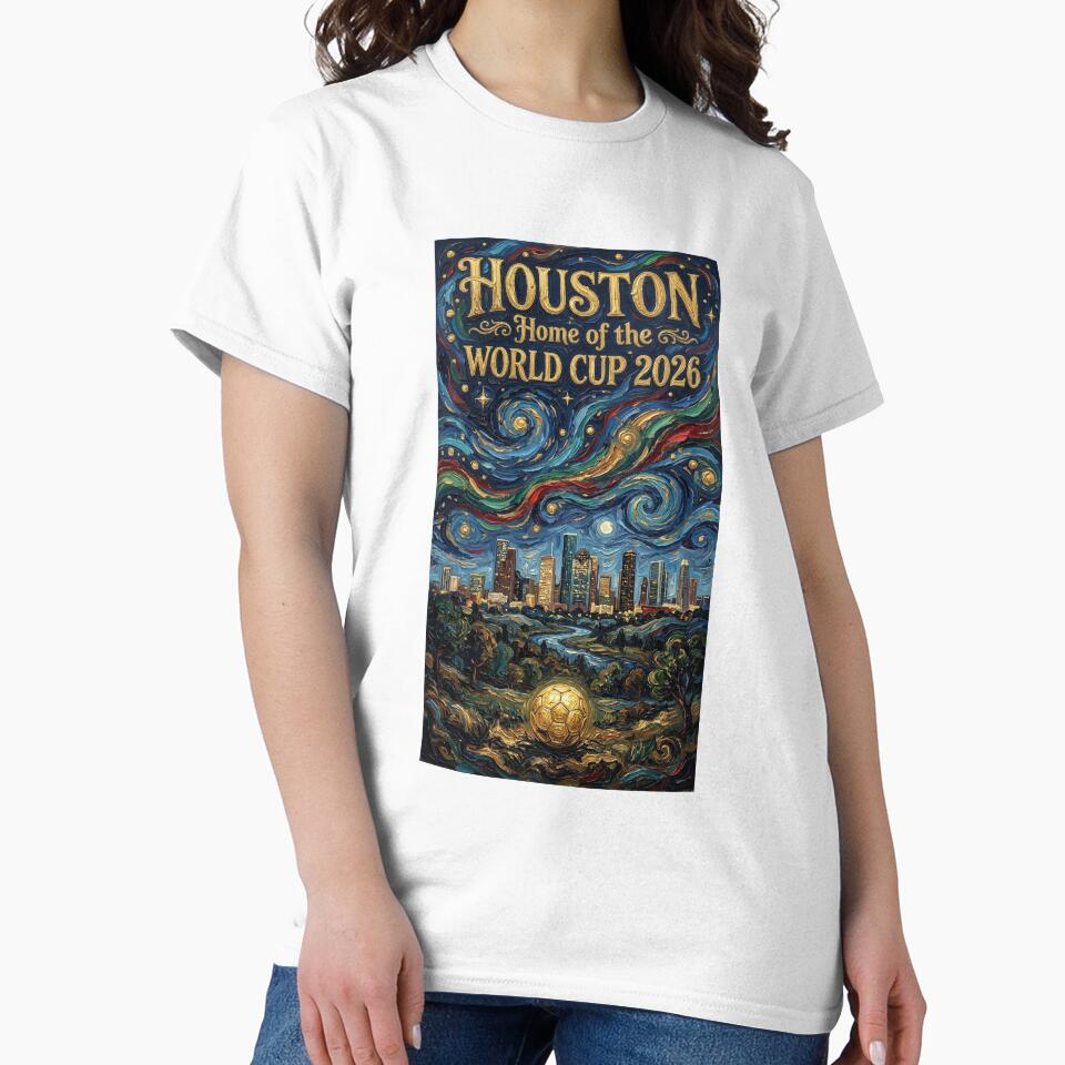 Houston Starry Night Skyline World Cup 2026 Soccer Poster — Van Gogh Fine Art Print by BrickByDream