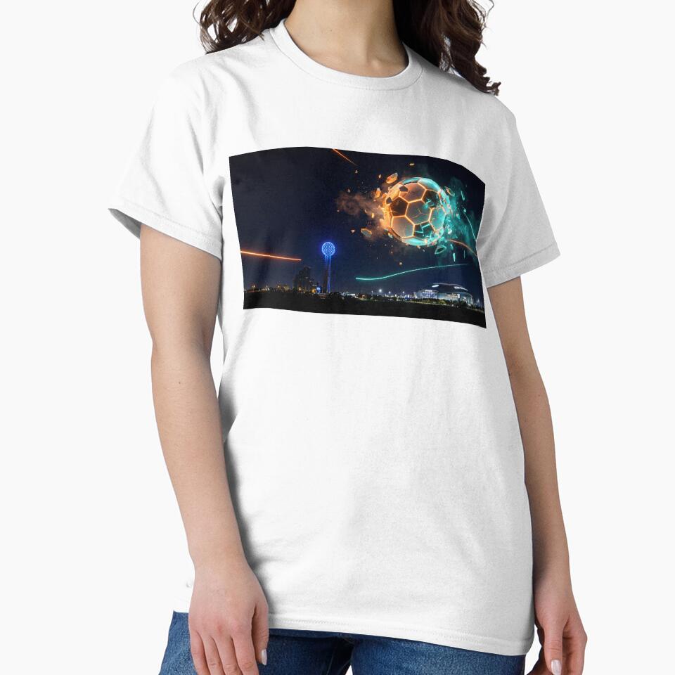 Futuristic Soccer Ball Over Dallas Cityscape by BrickByDream