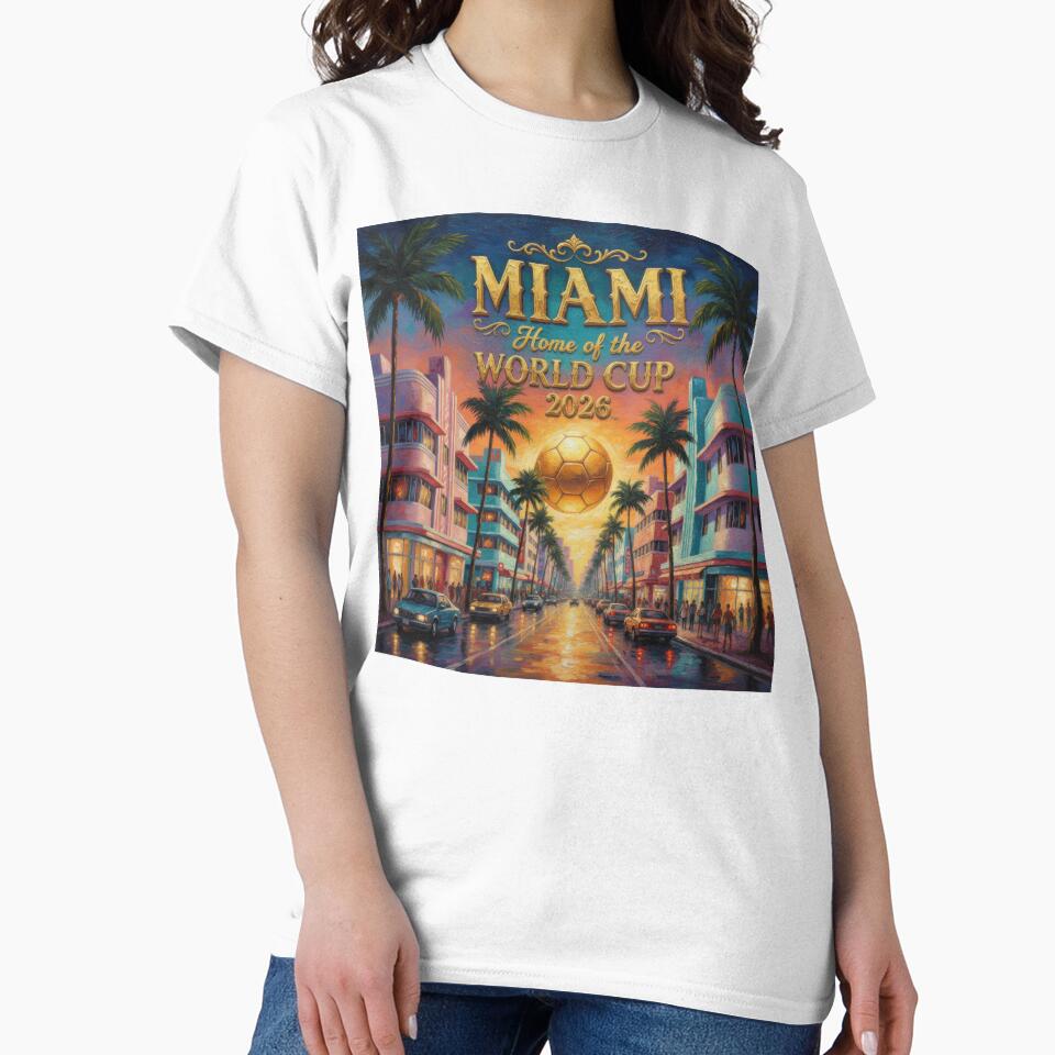 Miami Home of the World Cup 2026 Sunset Boulevard Soccer Poster — Art Deco Oil Painting by BrickByDream