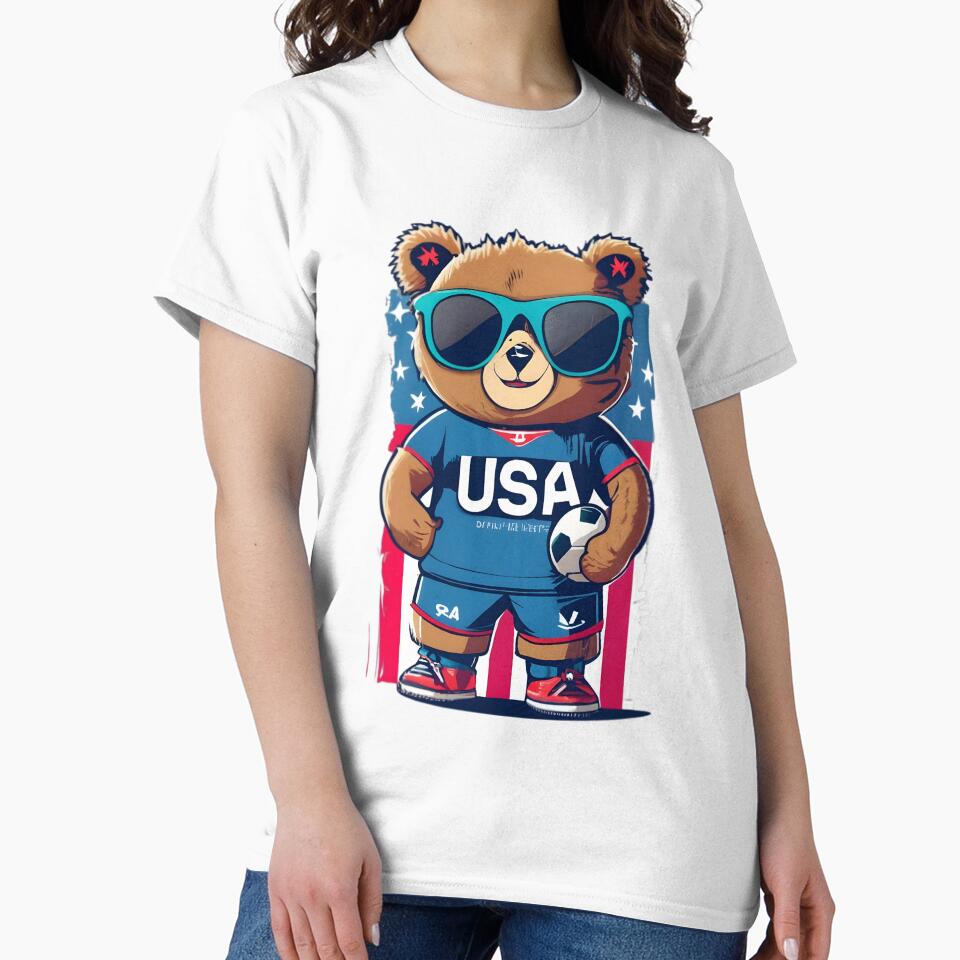 Cute Bear From USA Playing Football by JurenArt