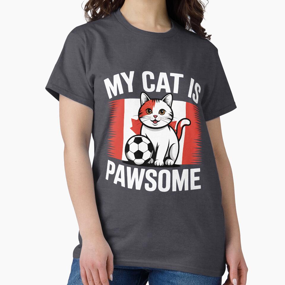 Cute Patriotic Soccer Cat Red Maple Leaf by MimsTees