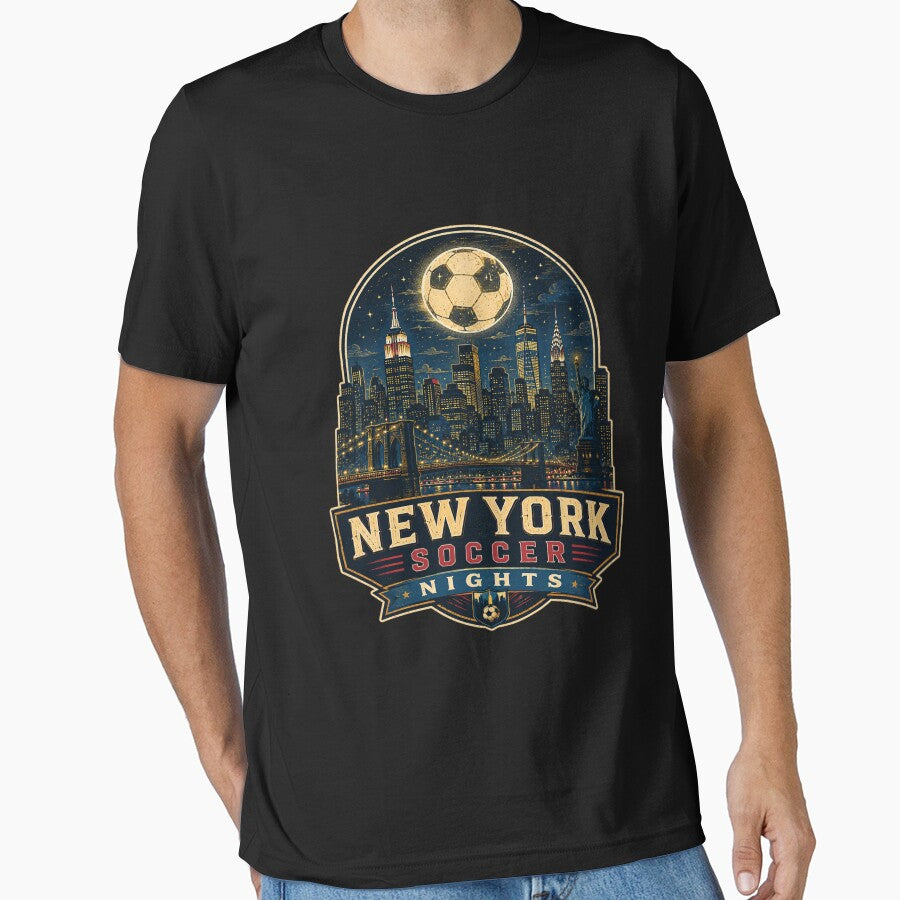 New York Soccer Nights Retro NYC Skyline Shirt | Football Travel Poster Design by Globalcitytees