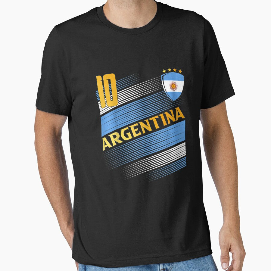 Argentina Soccer Argentinian Flag Football Retro 10 Jersey T-Shirt by Bobby-Bancel