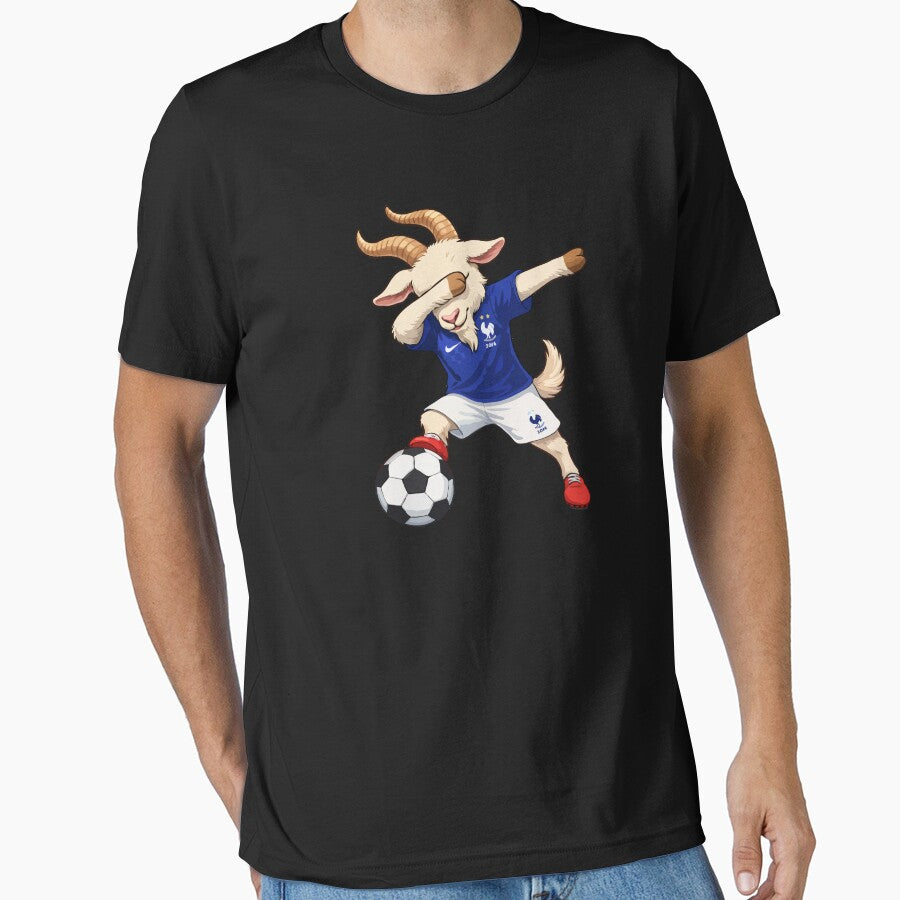 GOAT Soccer Player Dabbing in France Jersey – Funny Football Cartoon Art for Fans by BrainBubbleArt