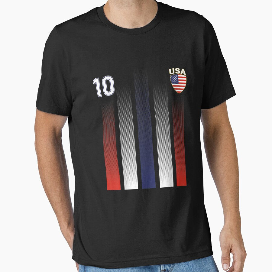 USA Soccer 10 American Soccer USA Jersey Fan T-Shirt by Bobby-Bancel