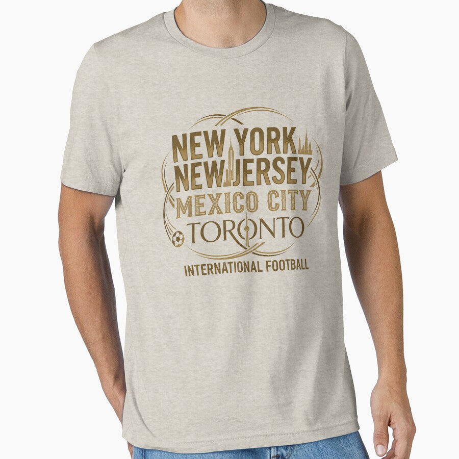 2026 International Football Host Cities Gold Graphic T-Shirt - Premium Travel & Soccer Fan Apparel by Mustaph-Shop