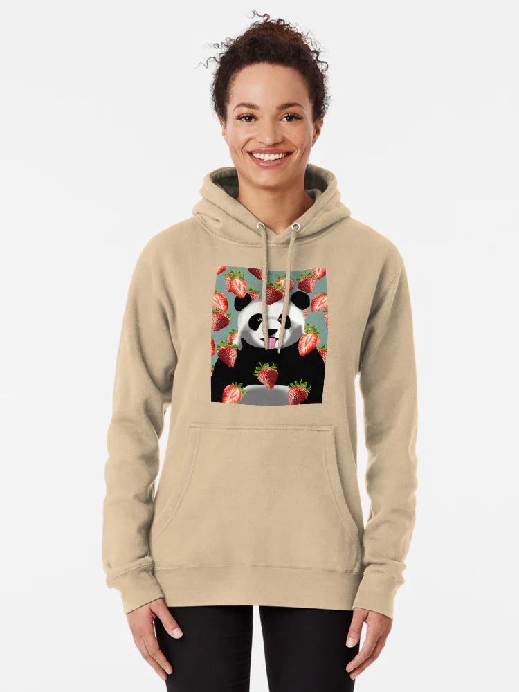 Cheeky Panda Illustration with Falling Strawberries – Fun Animal Art for Prints, Stickers & More Classic T-Shirt