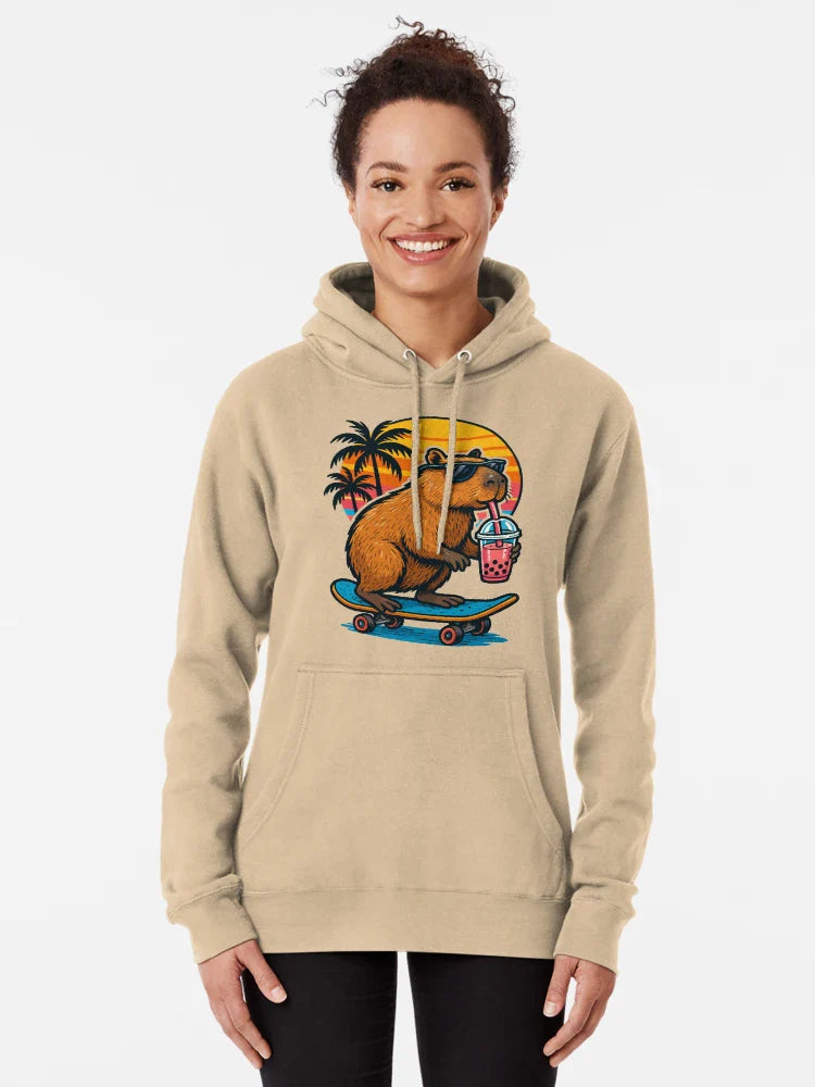 Cute Capybara Skater Drink Bubble Tea Retro Classic T-Shirt