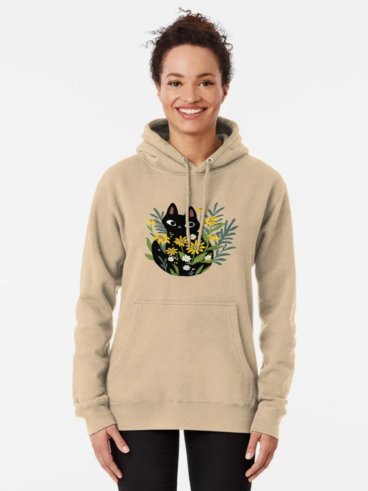 Black cat with flowers  Classic T-Shirt