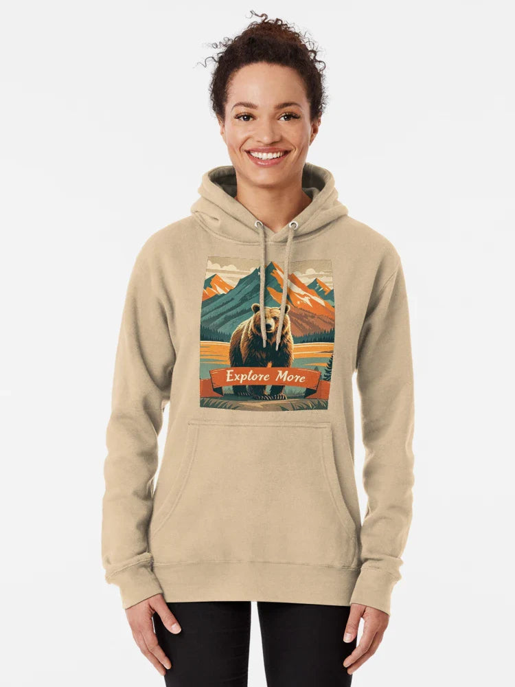 Bear Standing Infront Of A Mountain Retro Style Illustration - Explore More Classic T-Shirt