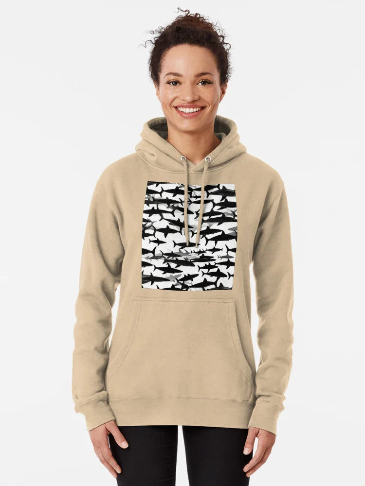 Monochrome Shark Swarm – Bold Black and White Ocean Pattern Classic T-Shirt