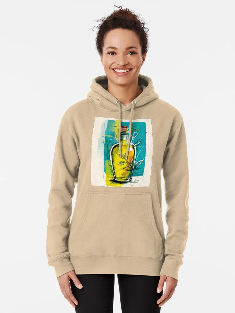 Abstract Olive Oil Bottle with Leaves - Bold Teal and Yellow Modern Kitchen Art Classic T-Shirt
