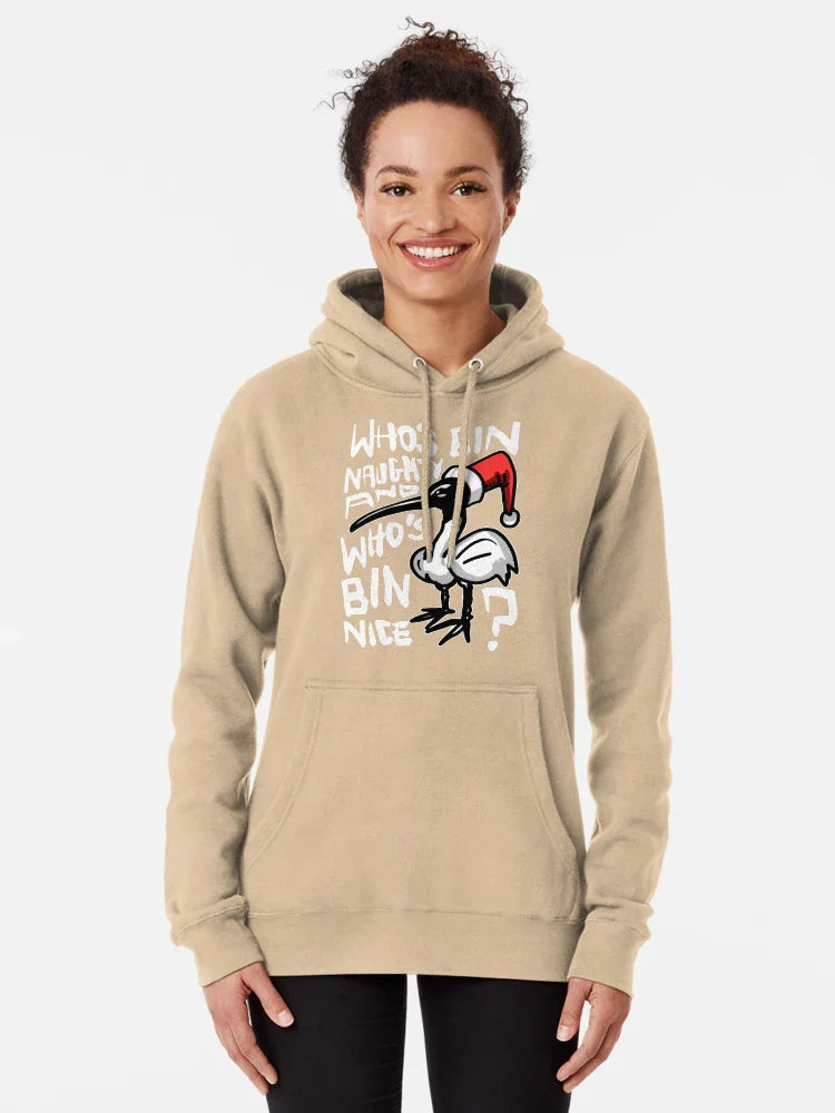 Christmas Bin Chicken T Shirt - Australian Bin Chicken Christmas Themed Tee with quote "Who's Bin Naughty" featuring an Aussie Ibis bird! Classic T-Shirt