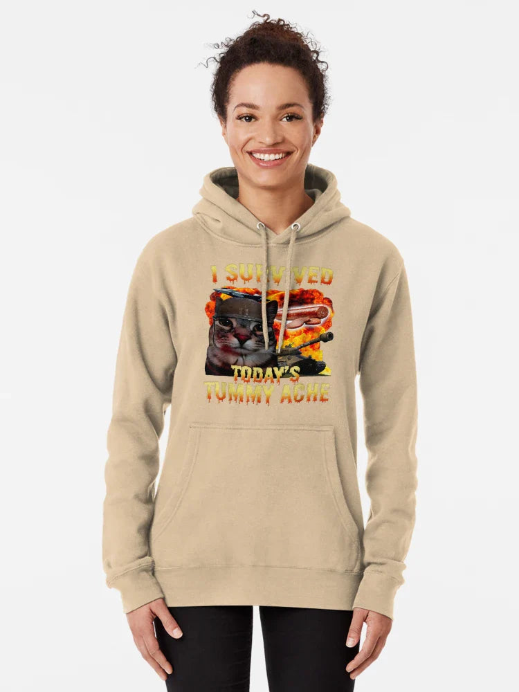 Tummy Ache Survivor Cat Meme Saying- Cats Animals Classic T-Shirt
