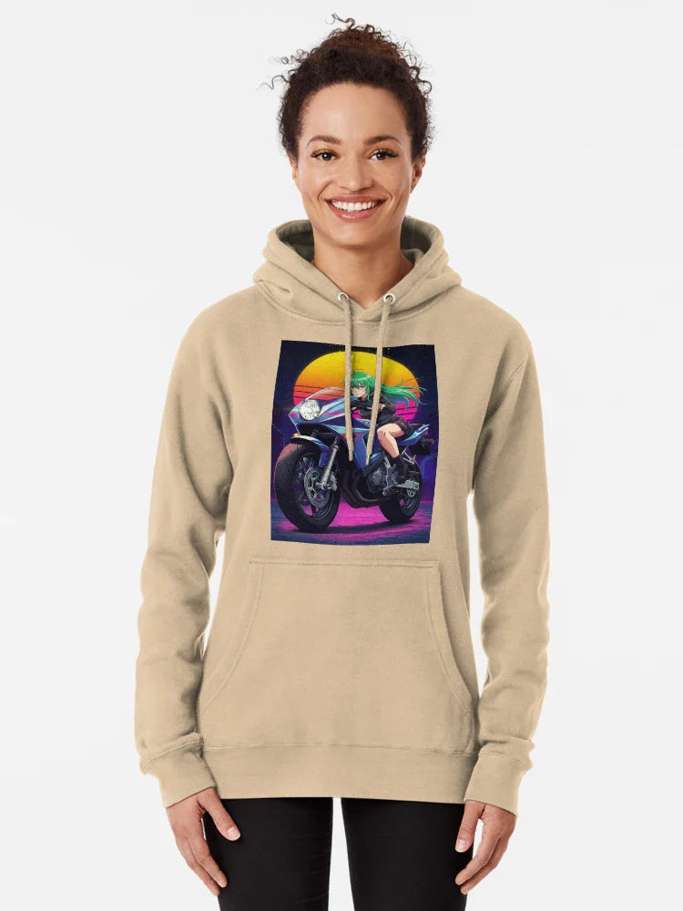 Anime Beauty on a Futuristic Motorcycle Classic T-Shirt