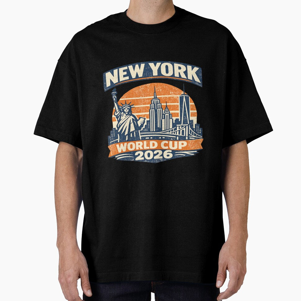New York World Cup 2026 Vintage Retro Travel T-Shirt | NYC Skyline Football Graphic by ArthUpscale