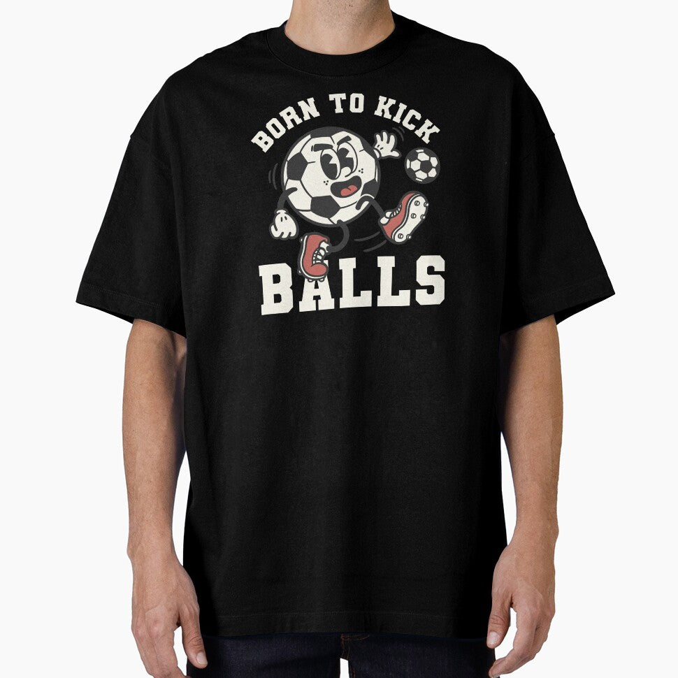 Born to Kick Balls - Retro Old Cartoon Soccer Ball Art by NemiMakeit