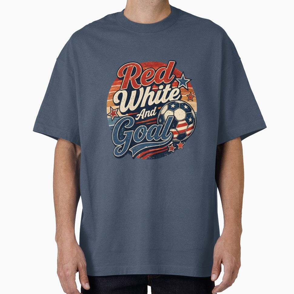 Red White And Goal Patriotic Soccer Vintage T-Shirt by PixelForge11