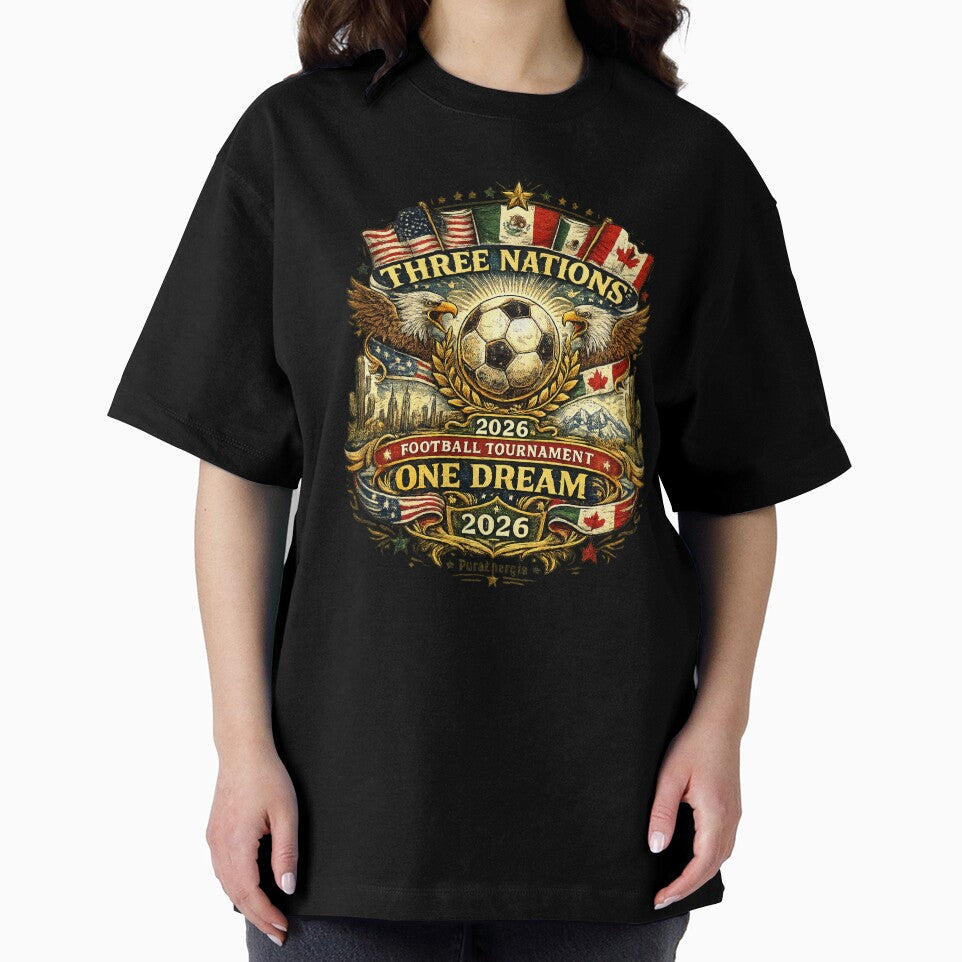 Three Nations One Dream 2026 Football T-Shirt by Puraenergia Stickers