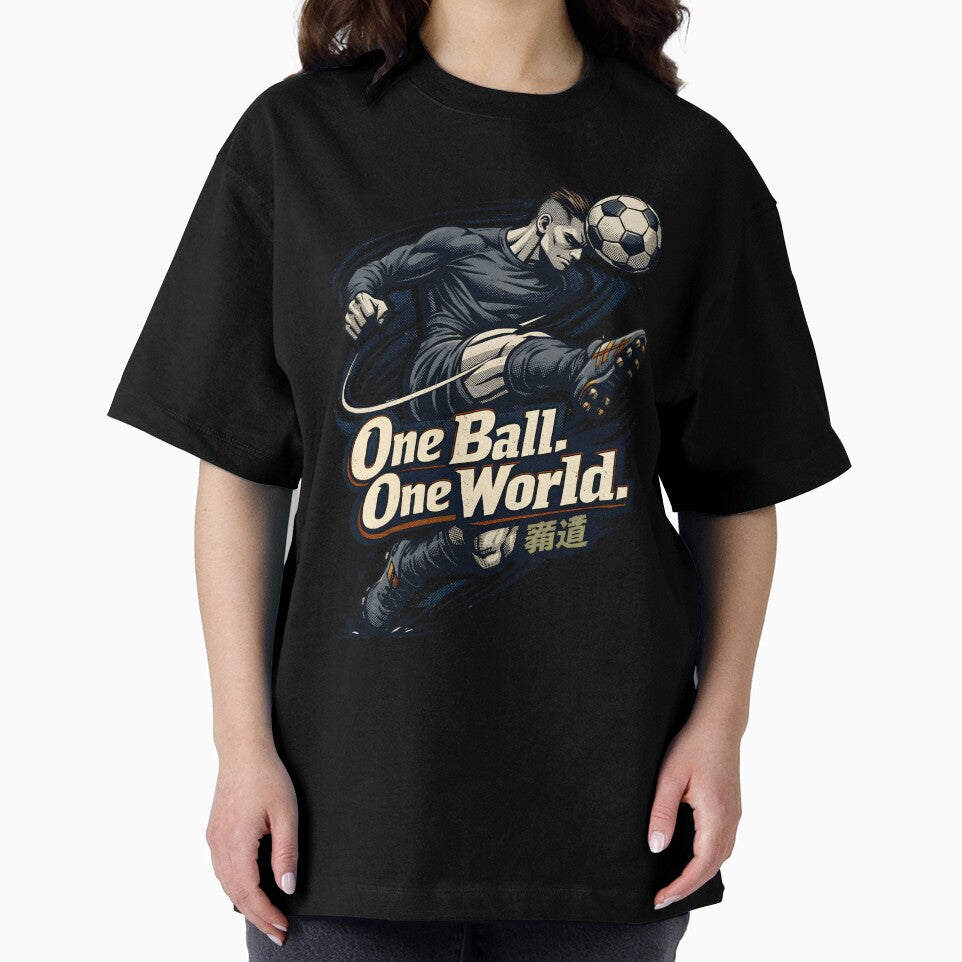 Dynamic Anime Soccer Player Action Art - One Ball One World Global Football Unity Illustration - Intense Striker Mid-Air Kick Manga Style Graphic - Sport Motivation and World Cup Spirit by Vivaan Studio