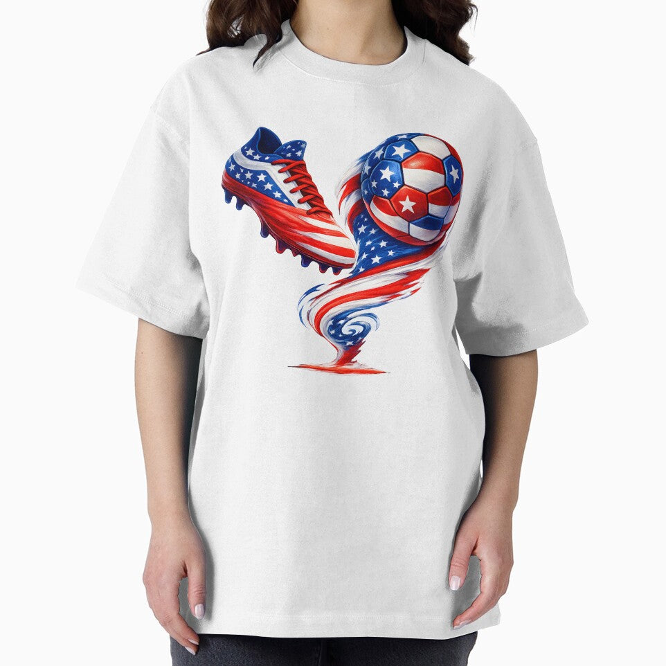 USA Soccer Design – American Flag Football Cleat and Ball Artwork by ArtSpark Studio