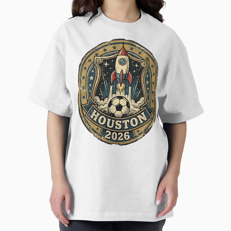 Houston 2026 World Cup Host City Vintage Football Badge — Rocket City Space Soccer Crest by BrickByDream