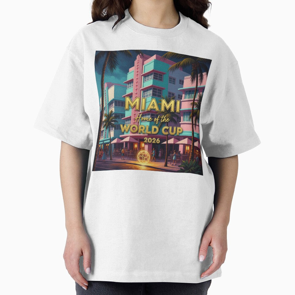 Miami Home of the World Cup 2026 Art Deco Night Soccer Poster — Ocean Drive Neon Print by BrickByDream