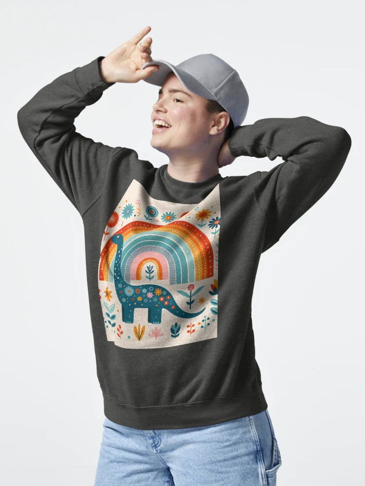 Cute Blue Brontosaurus Dinosaur with Rainbow - Scandinavian Folk Art by heidiannemorris © Classic T-Shirt