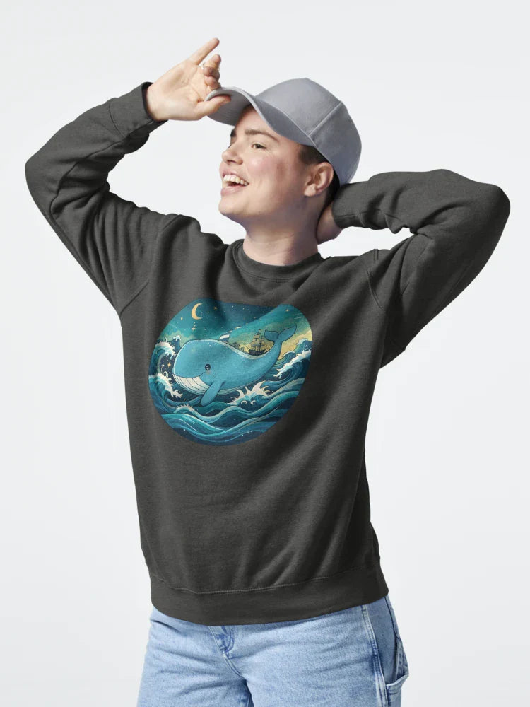 Smiling Whale Under Starry Ocean Sky Classic T-Shirt