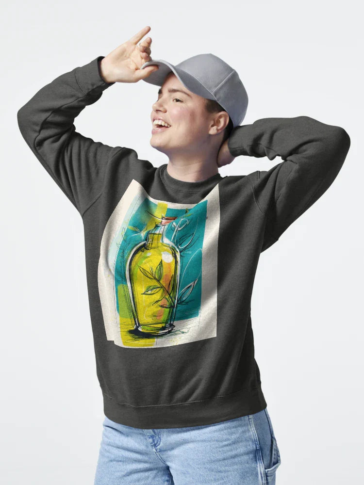 Abstract Olive Oil Bottle with Leaves - Bold Teal and Yellow Modern Kitchen Art Classic T-Shirt