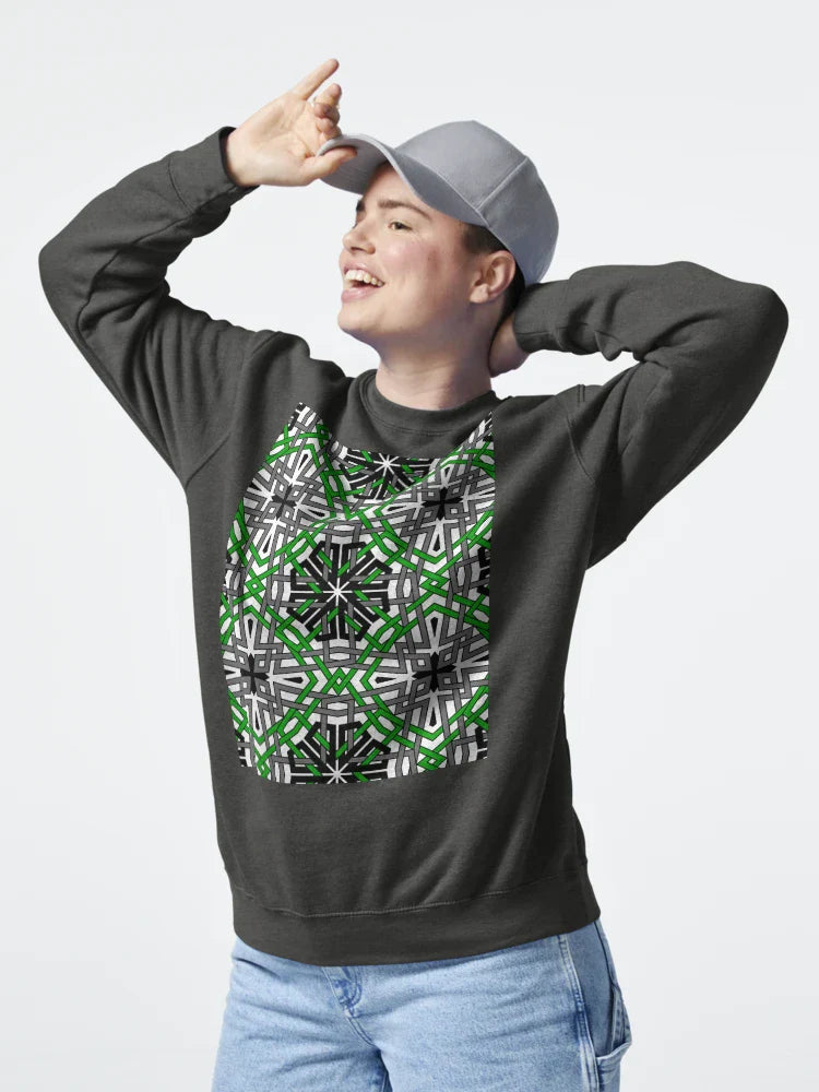 Geometric Black Flowers in Green Garden Islamic Art Classic T-Shirt