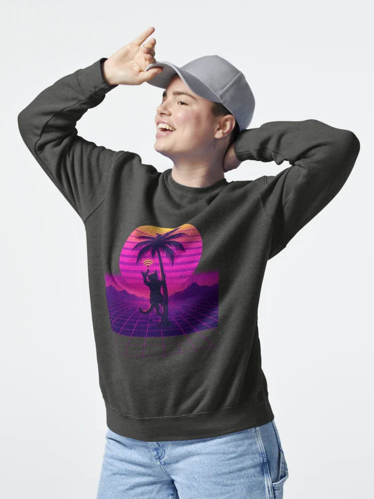 Signal seeker-vaporwave cat in neon sunset. Retro-futuristic poster Classic T-Shirt