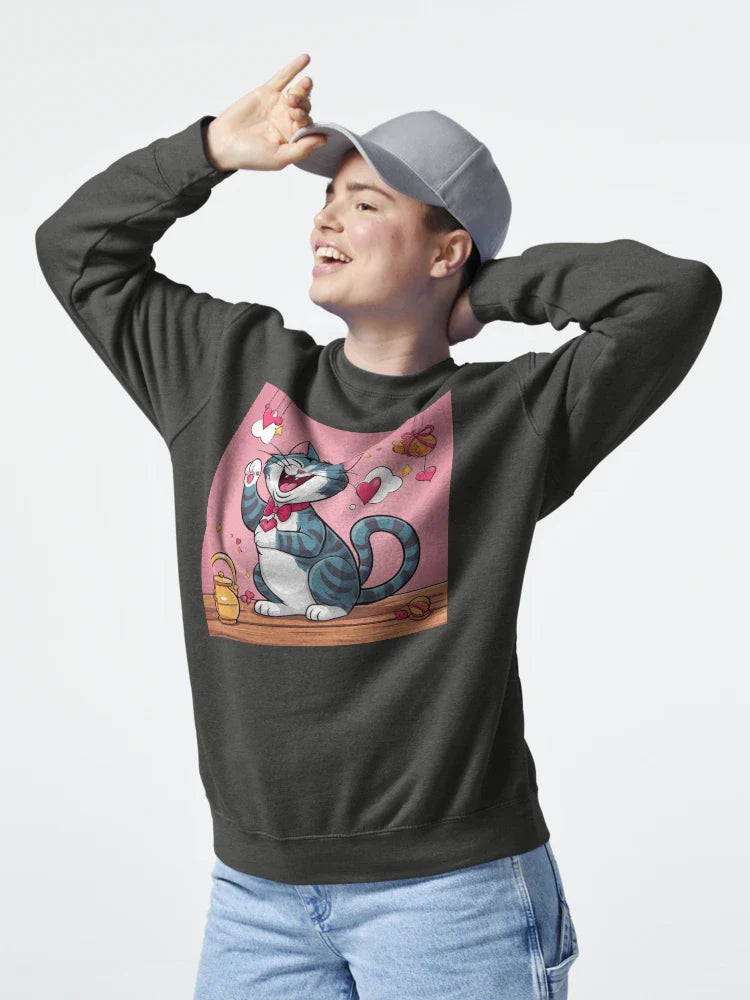Laughing cute cat with red hearts Classic T-Shirt