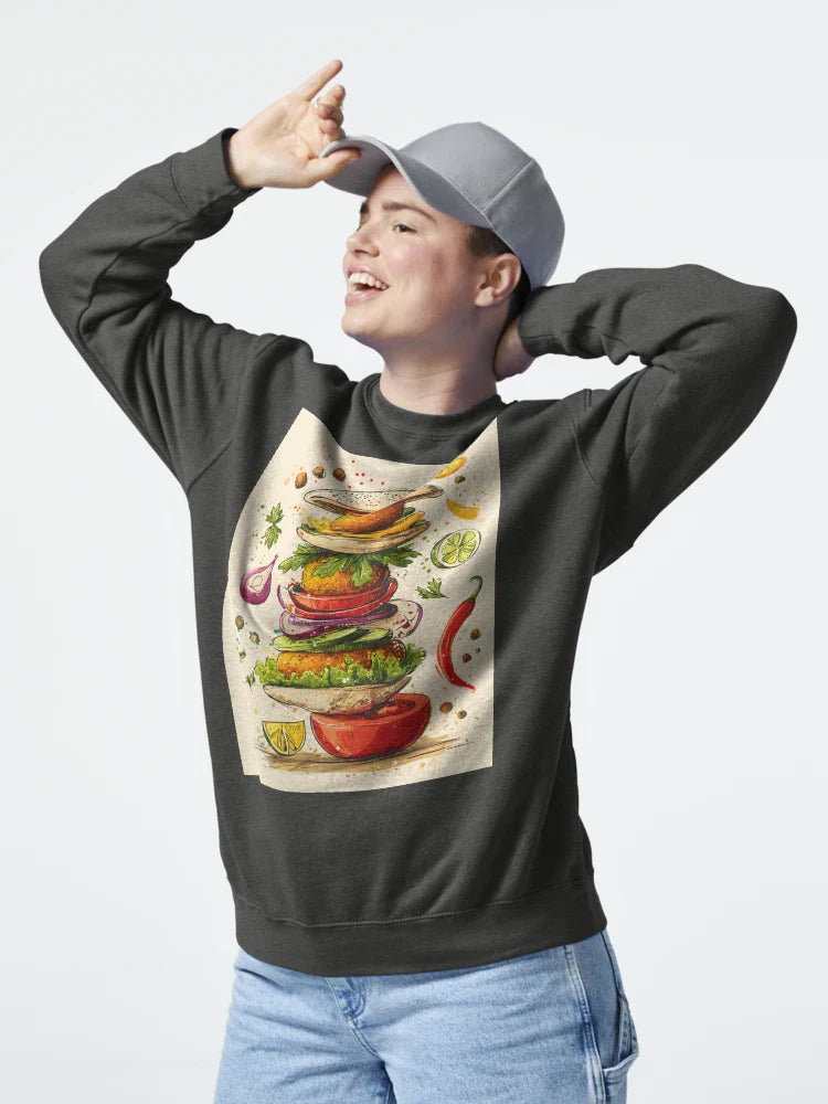 Towering Falafel Delight with Floating Spices and Vibrant Veggies in a Playful Culinary Whirl Classic T-Shirt