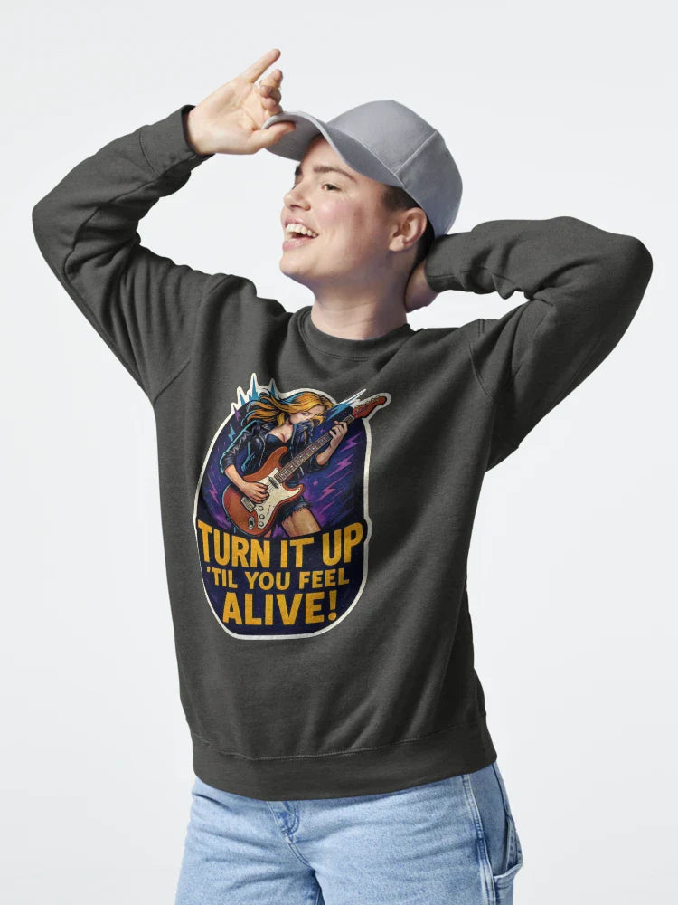 Turn It Up ’Til You Feel Alive-Rock Girl Guitar Classic T-Shirt