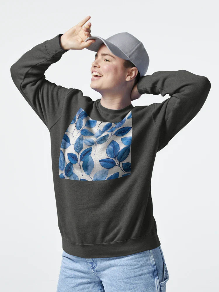 Dark blue leaf pattern on white background  Classic T-Shirt