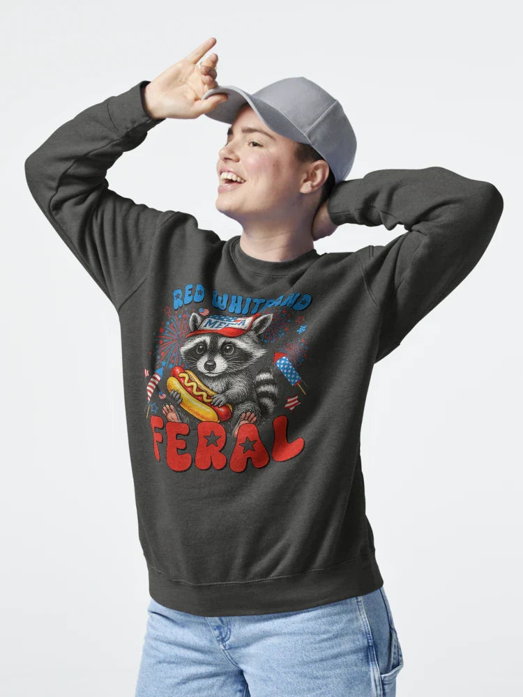 Red White And Feral Funny Raccoon USA 4Th Of July Boys Kids Classic T-Shirt