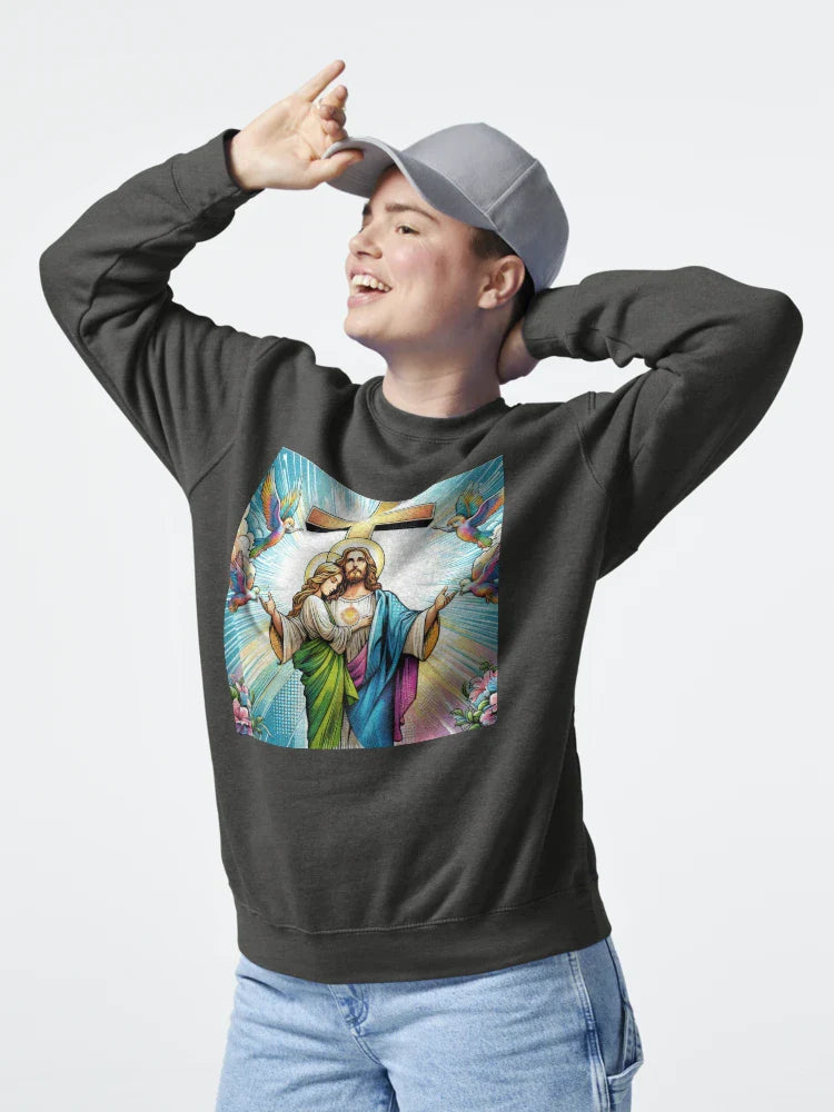 Superhero Jesus Christ with the cross in the clouds and birds,Angels,angel art,divine power,Superhero Classic T-Shirt