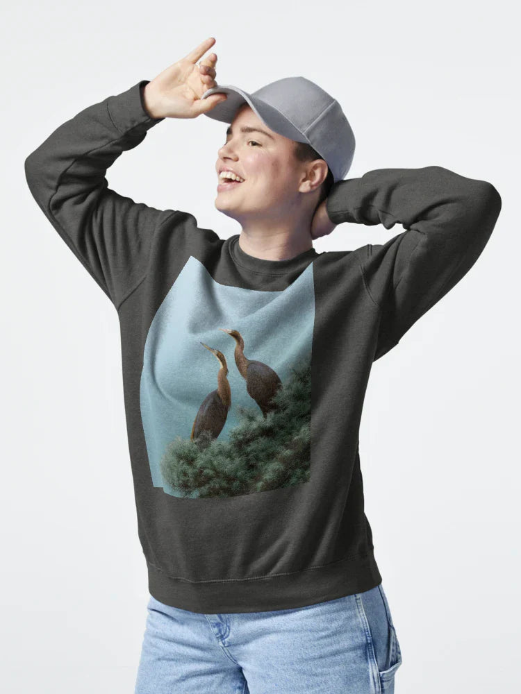 Blue Herons Print Japanese Bird Wall Art Wildlife Birds Sage Green Forest Painting japandi chinoiserie poster Classic T-Shirt